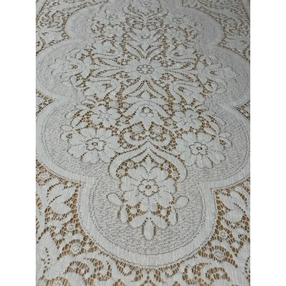 VINTAGE Lace Tablecloth Floral Cottagecore Farmhouse White Rectangular Cotton